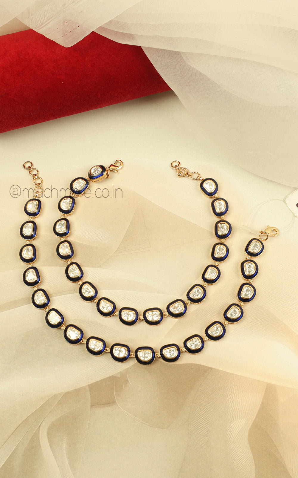 Ethnic Gold Polish Blue Meenakari Anklets For Women Online