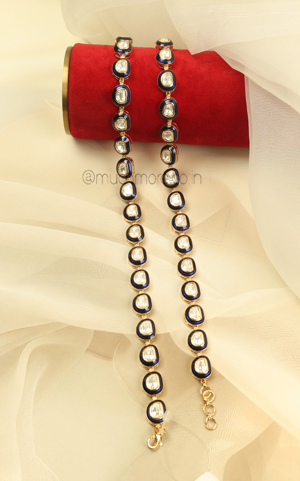 Ethnic Gold Polish Blue Meenakari Anklets For Women Online