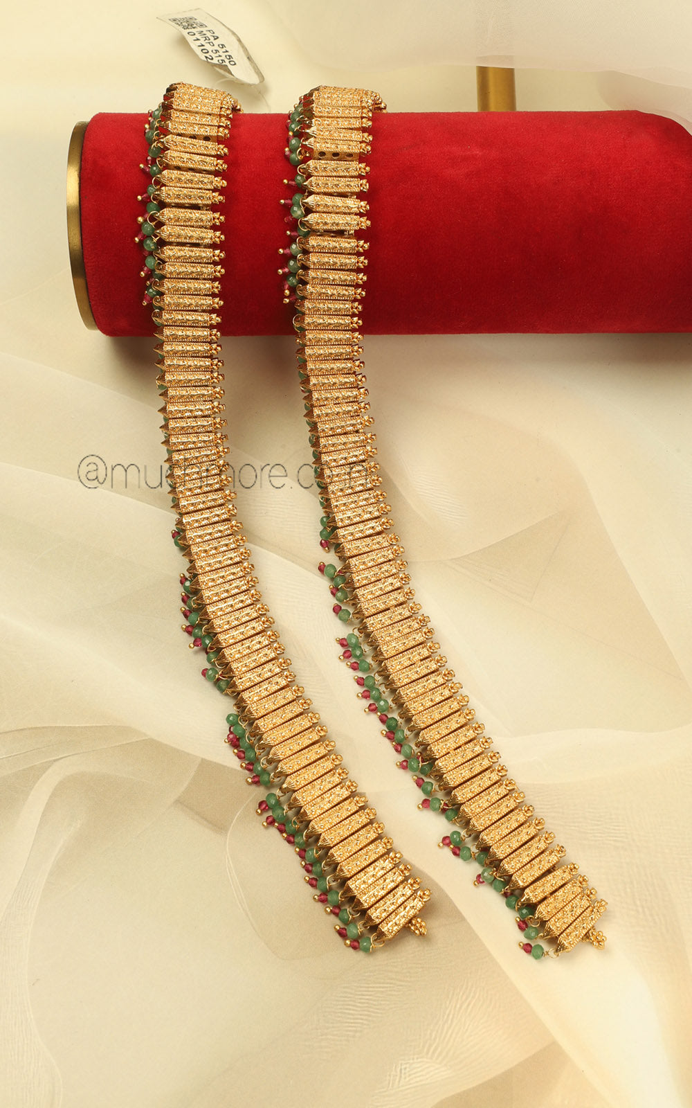 Traditional Gold Look Payal With Elegant Design Of Ruby Green Beads