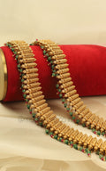 Shop Gold Look Payal With Of Ruby Green Beads For Bride To Be