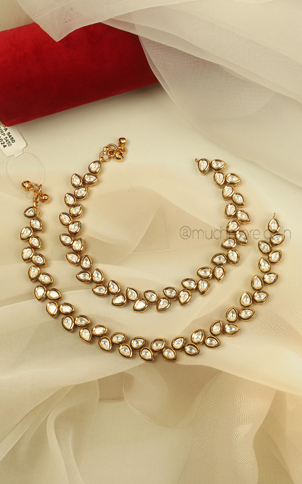 Traditional Bridal Payal Anklets Kundan In Gold Polish
