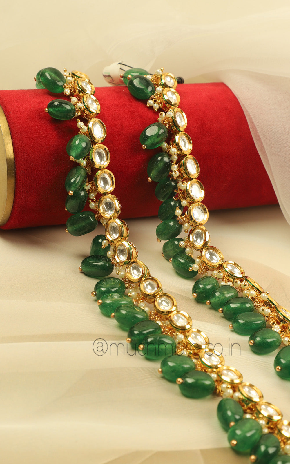 Designer Ethnic Emerald Drops Payal Anklets In Gold Polish