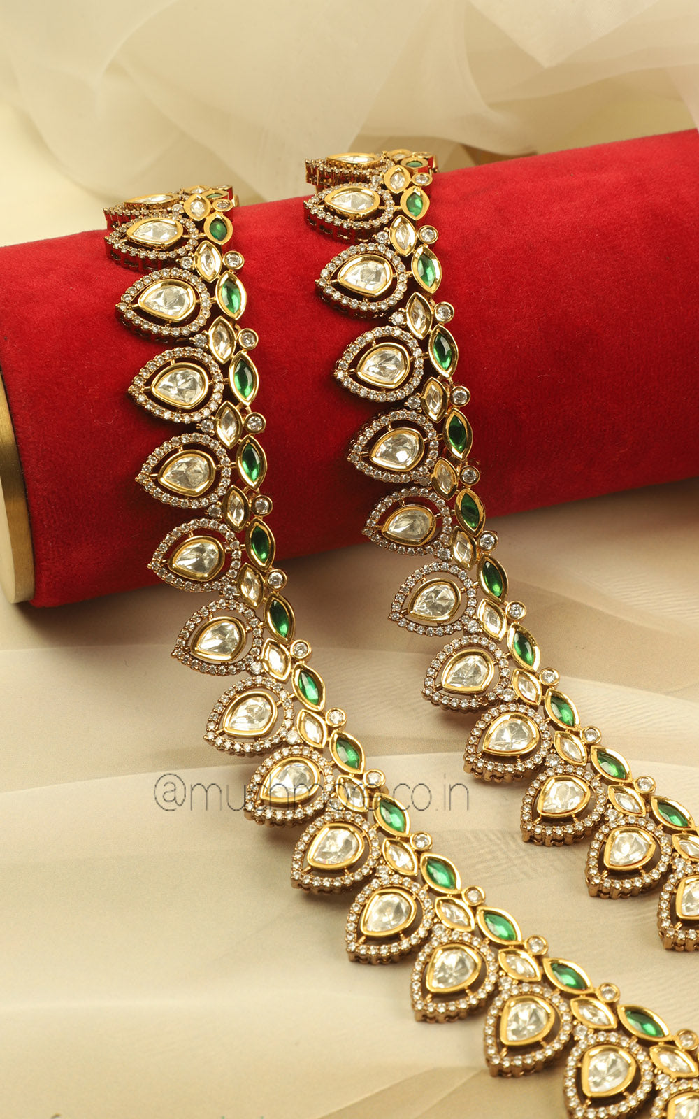 Premium Gold Polish Emerald Green Payal Anklets For Women
