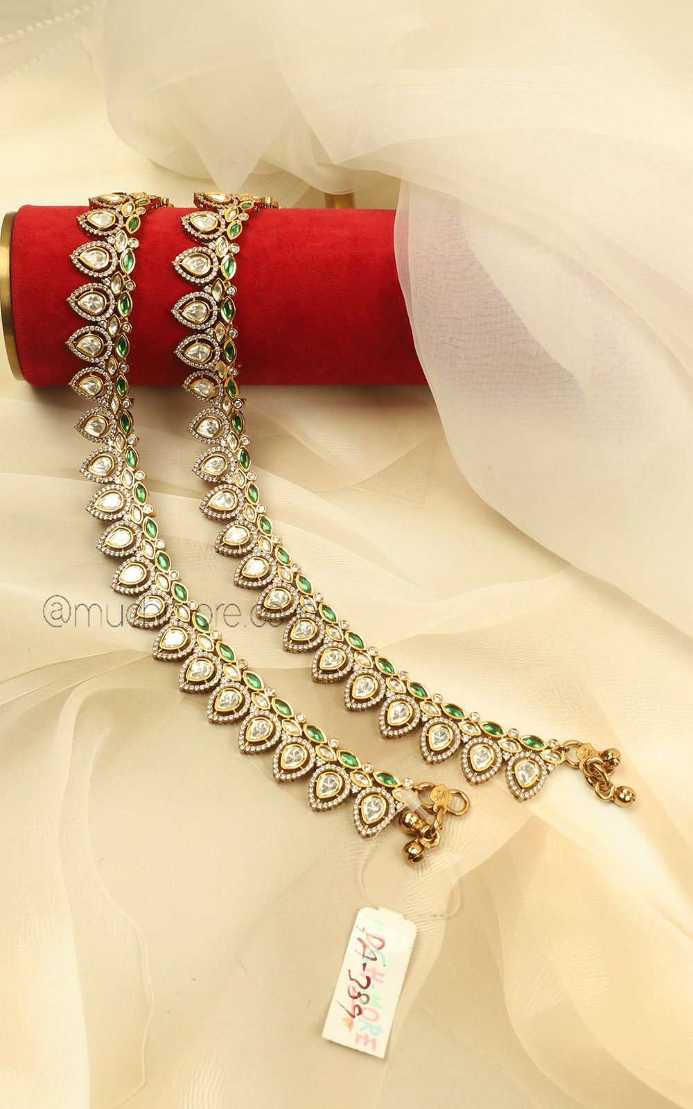 Premium Gold Polish Emerald Green Payal Anklets For Women