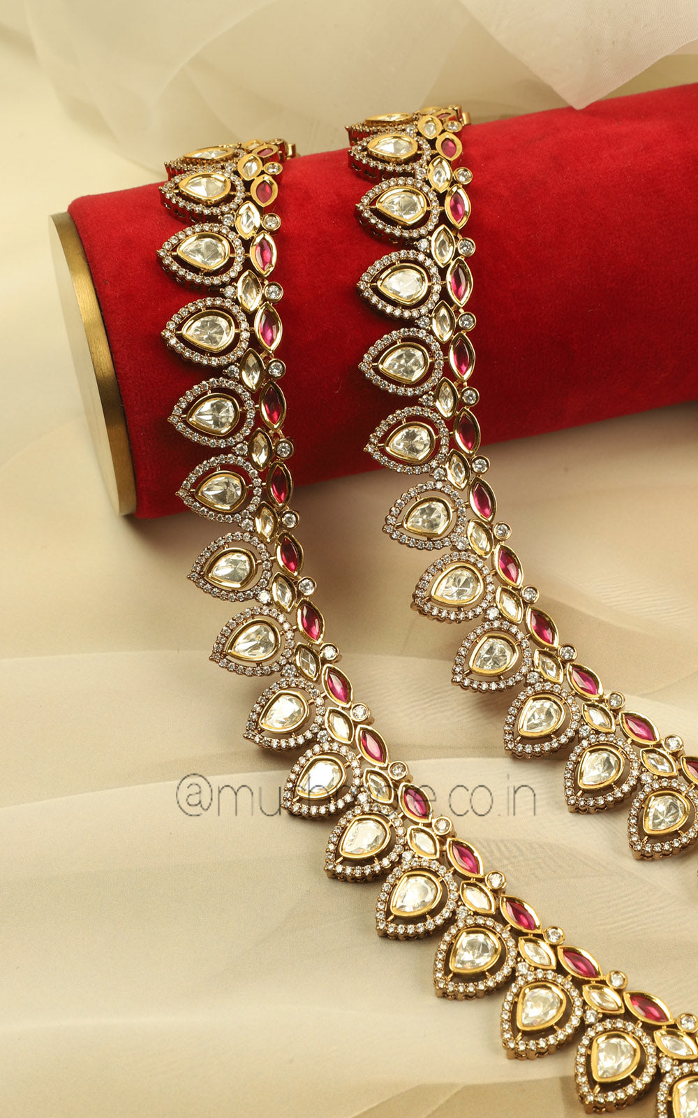 Elegant Polki With Diamonds Ruby Bridal Anklets Online
