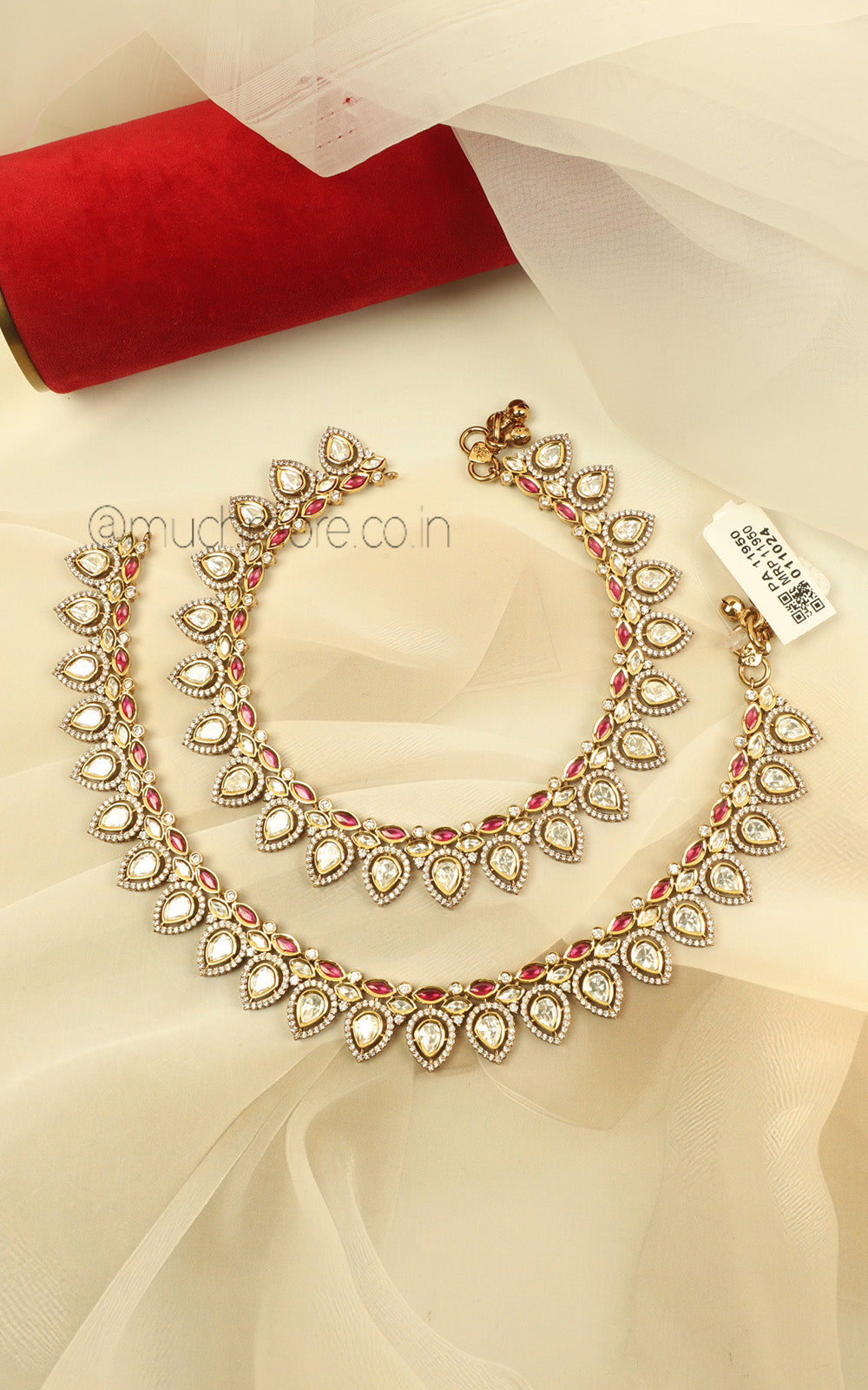 Elegant Polki With Diamonds Ruby Bridal Anklets Online