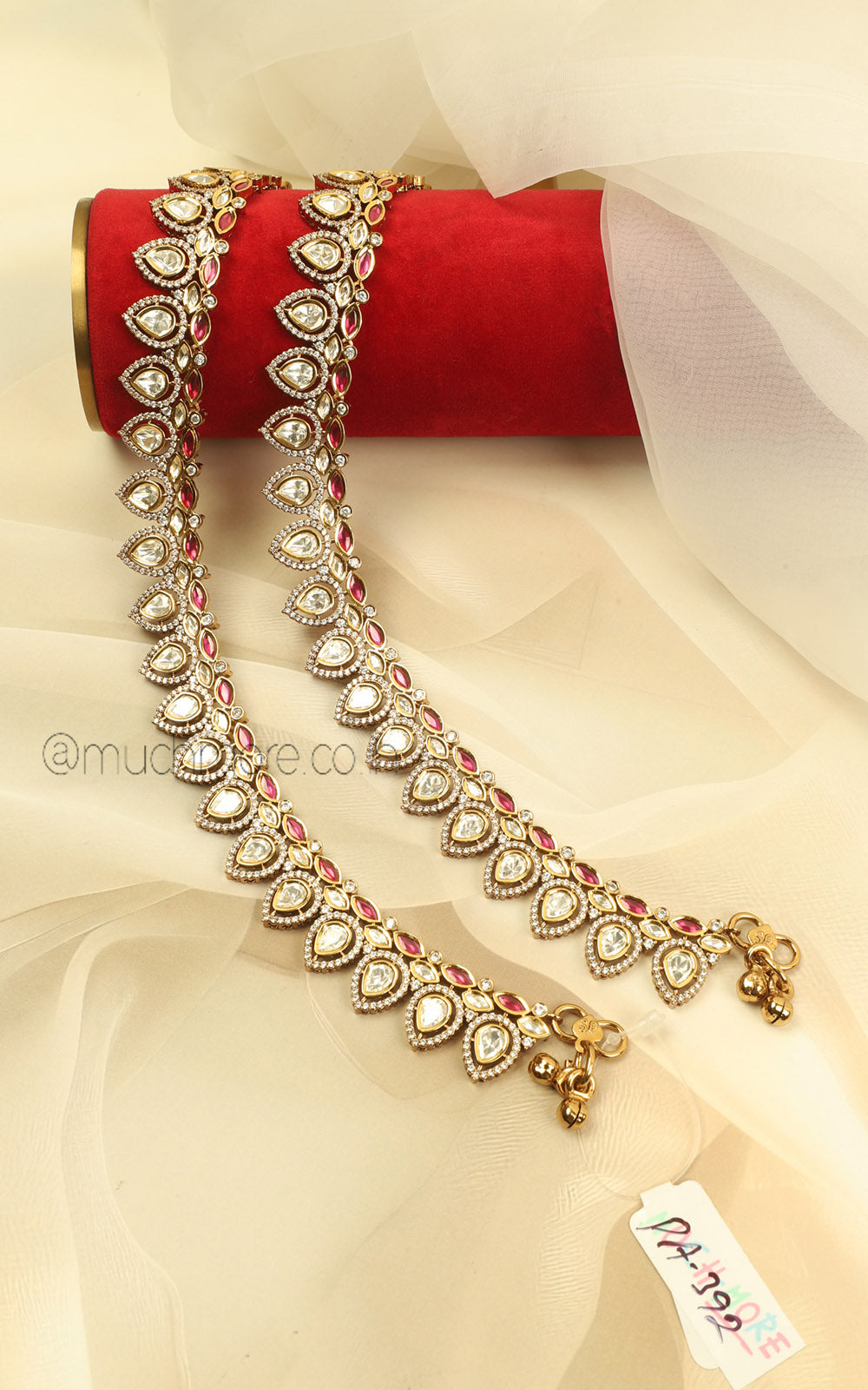 Elegant Polki With Diamonds Ruby Bridal Anklets Online