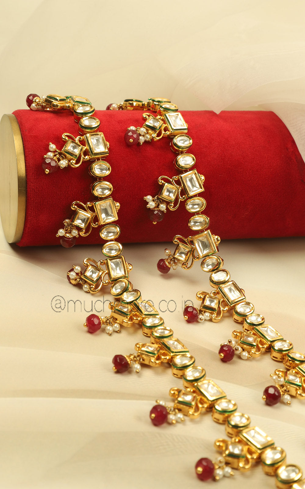 Statement Ruby Kundan Payal Anklets For Ethnic Looks