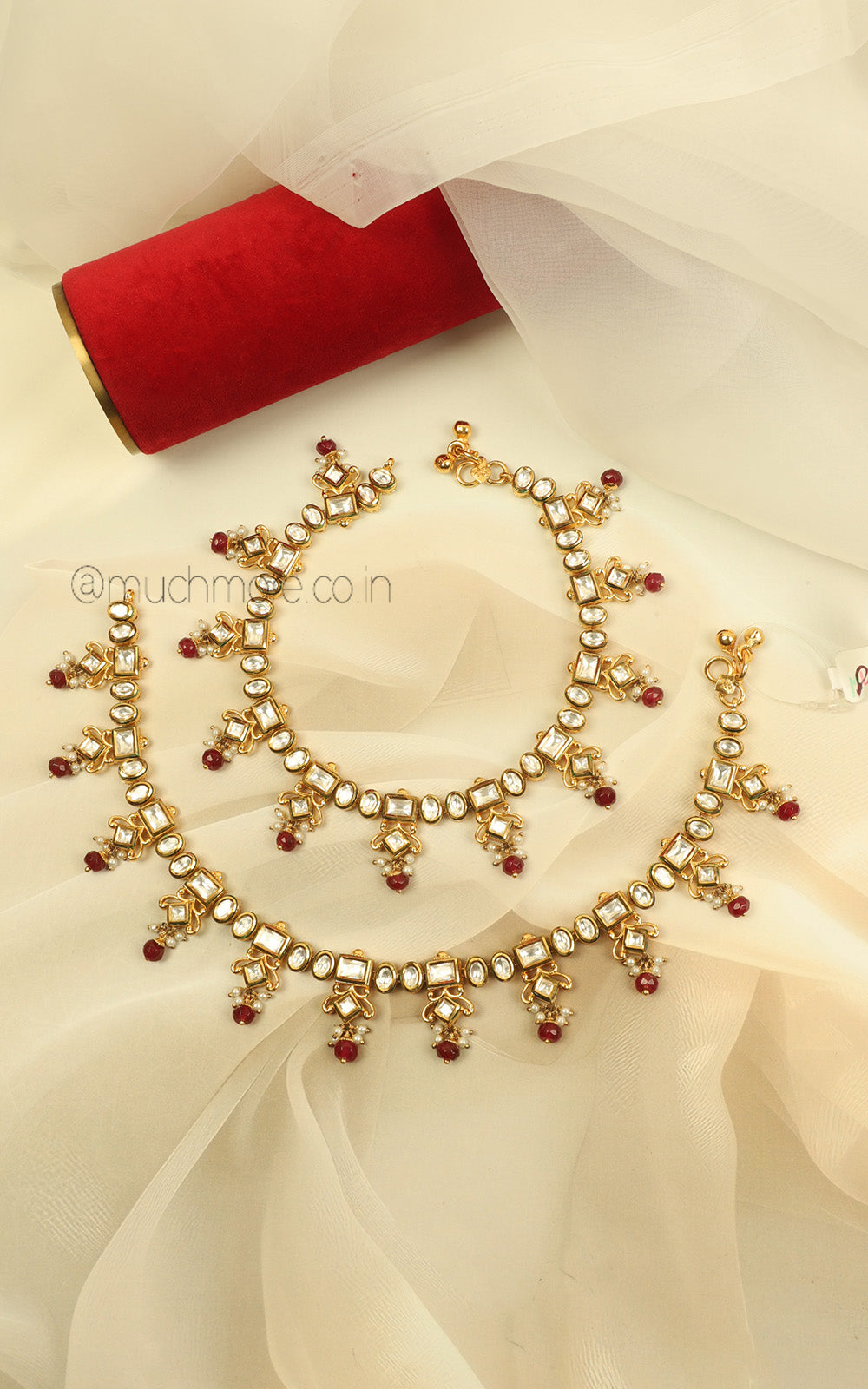 Statement Ruby Kundan Payal Anklets For Ethnic Looks