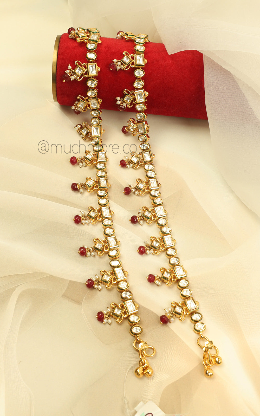Statement Ruby Kundan Payal Anklets For Ethnic Looks