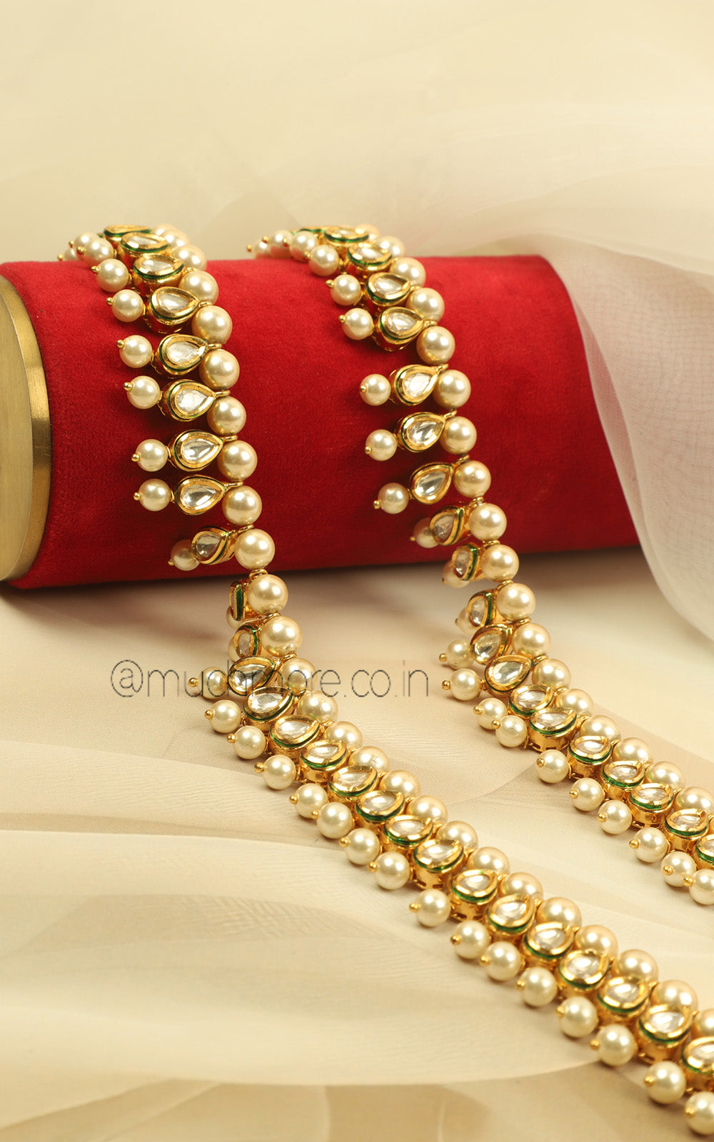 Women’s Kundan Pearl Gold Polish Anklets | Much-More