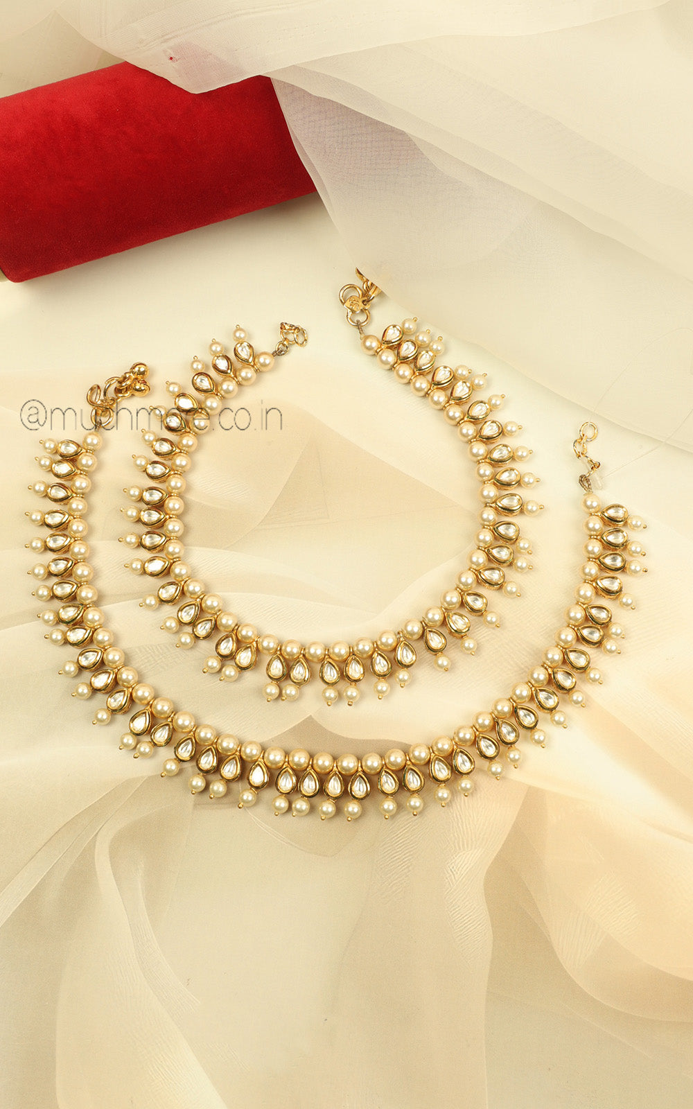 Women’s Kundan Pearl Gold Polish Anklets | Much-More
