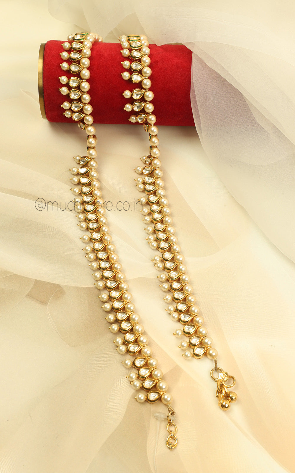 Women’s Kundan Pearl Gold Polish Anklets | Much-More