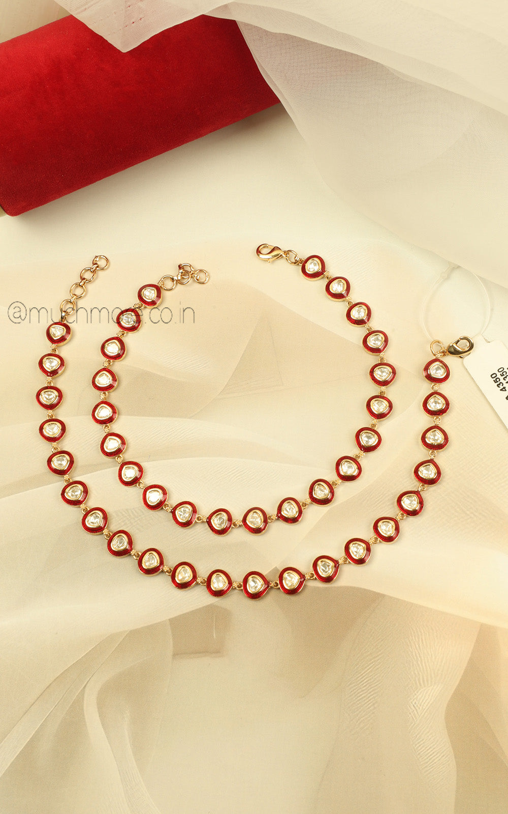 Ethnic Gold Polish Ruby Meenakari Anklets For Women Online