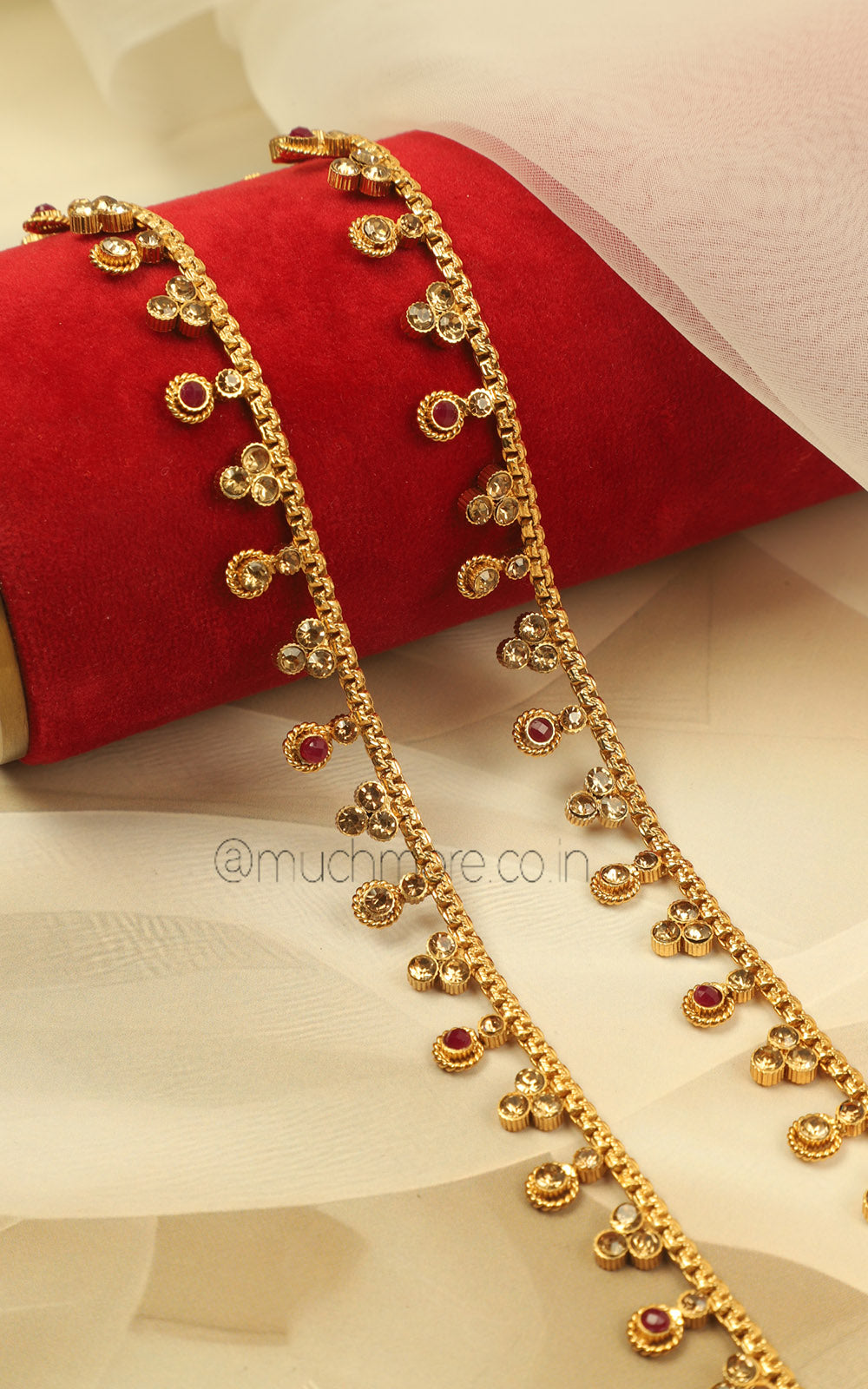 Traditional Bridal Ruby Color Payal With Gold Finish Shine
