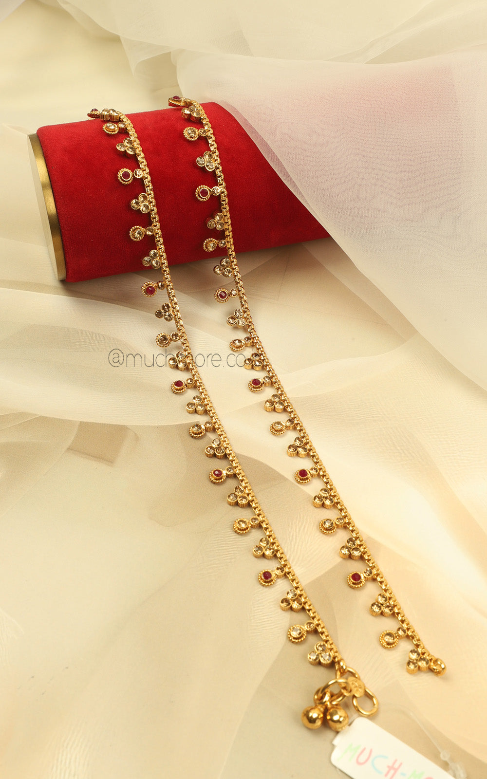 Traditional Bridal Ruby Color Payal With Gold Finish Shine
