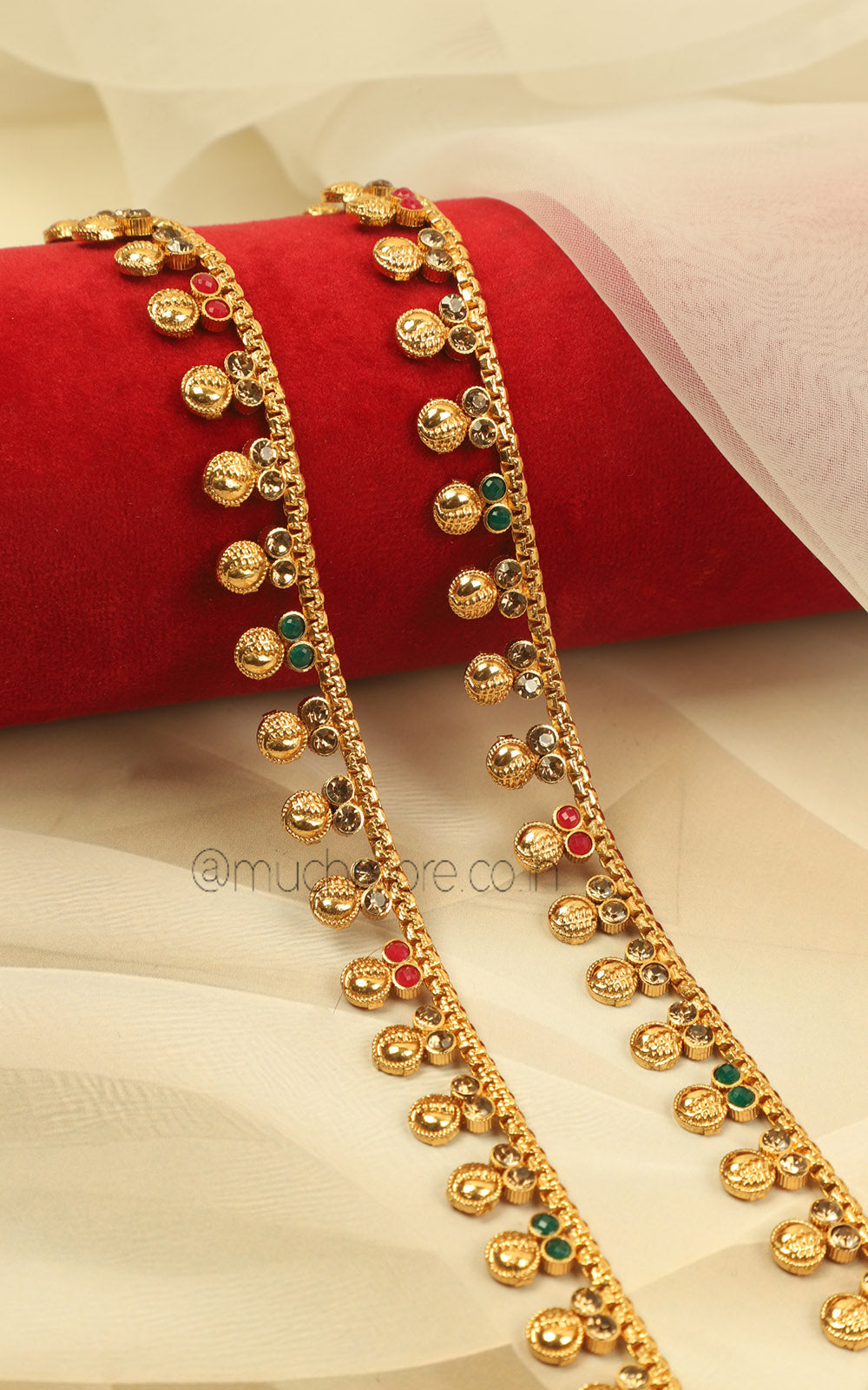 Trendy Gold Polish Ruby Green Payal For Women & Girls