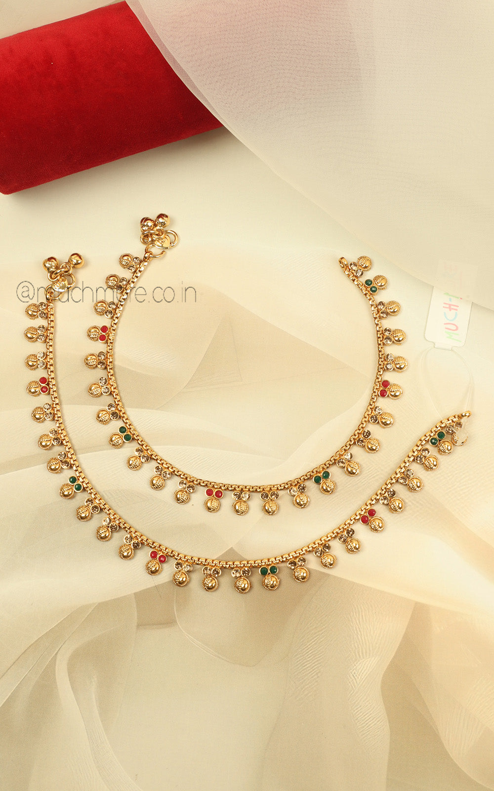 Trendy Gold Polish Ruby Green Payal For Women & Girls