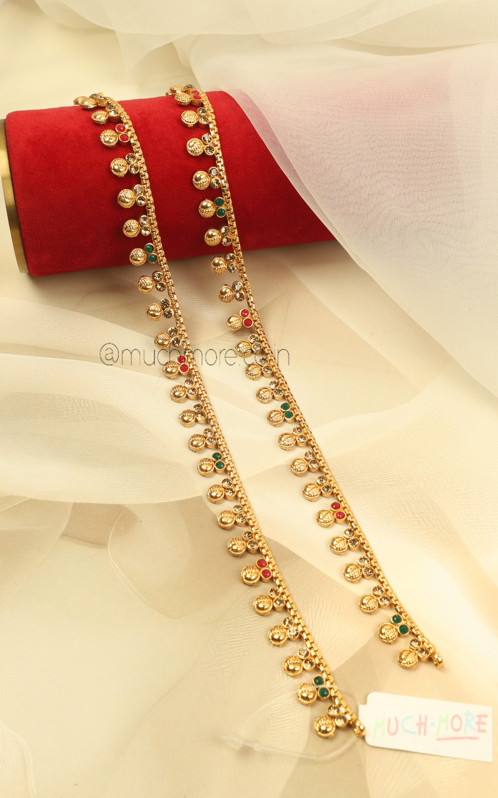 Trendy Gold Polish Ruby Green Payal For Women & Girls