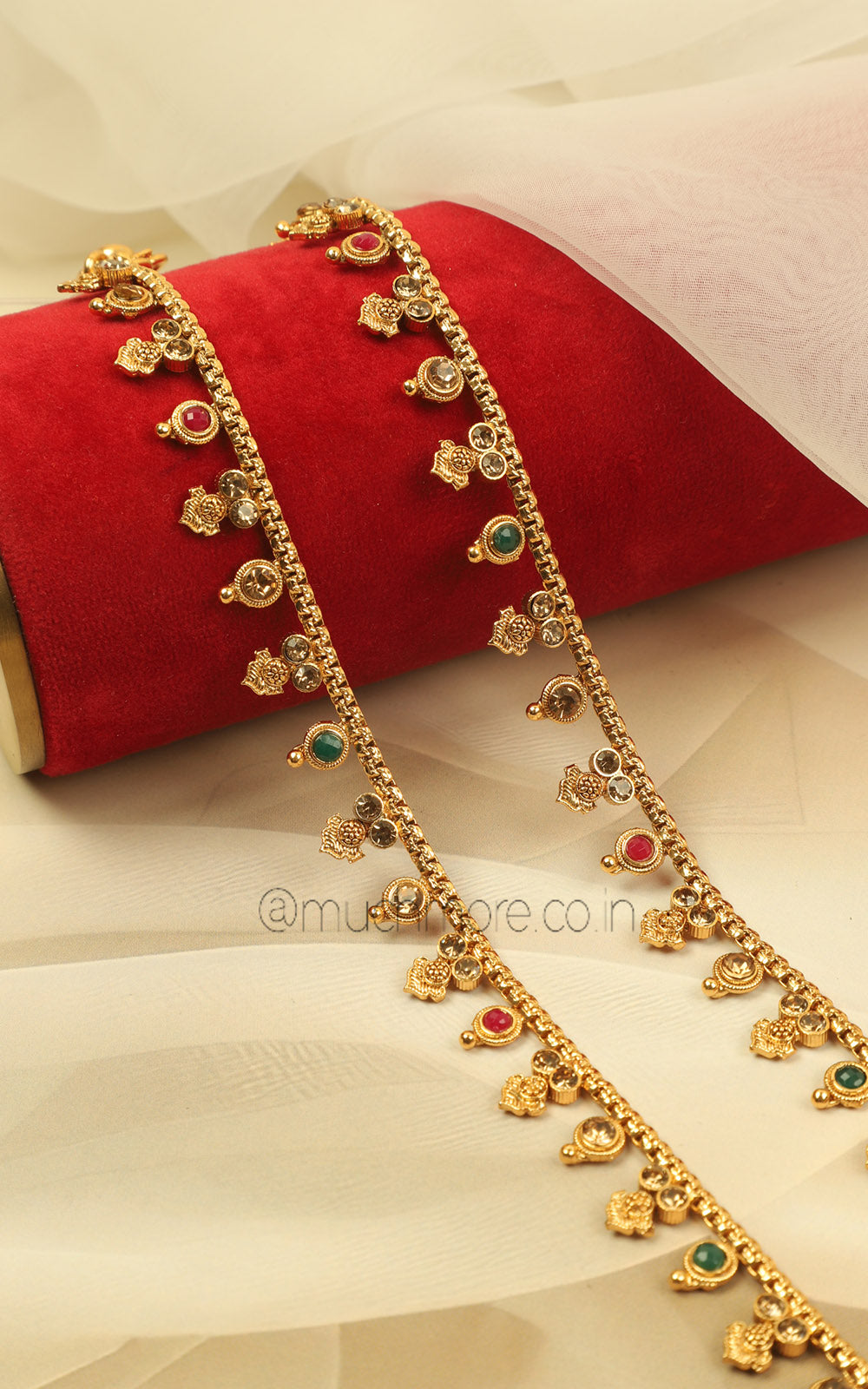 Gold Polish Ruby Green Payal For Women & Girls