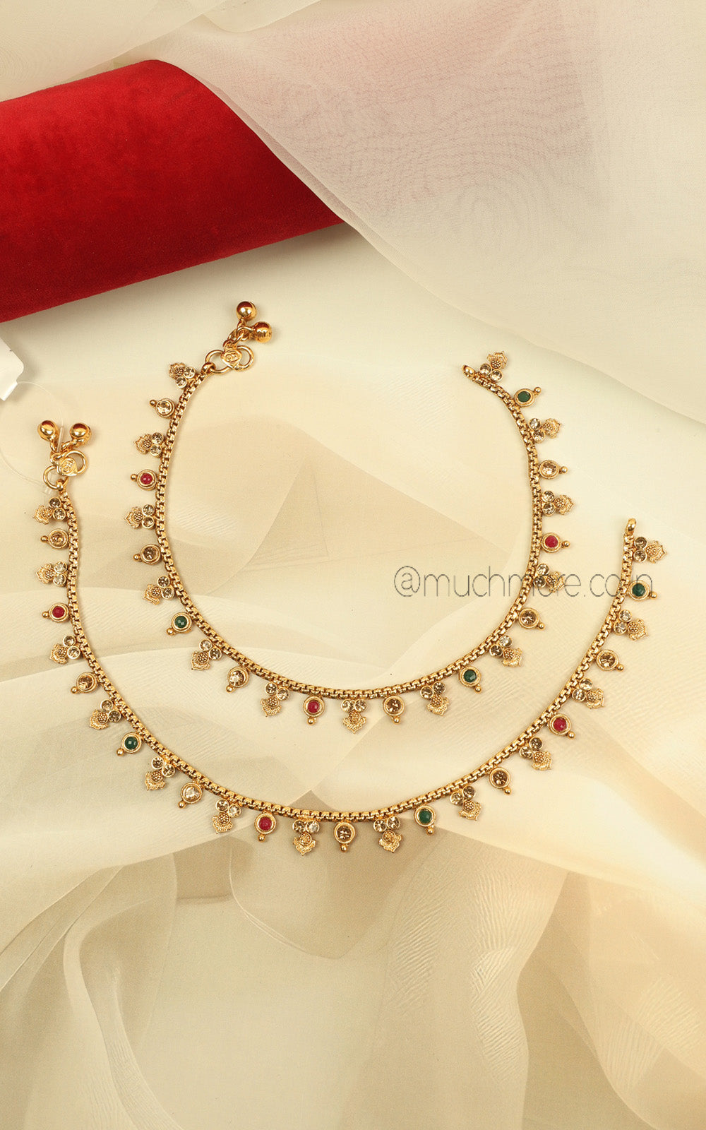 Gold Polish Ruby Green Payal For Women & Girls