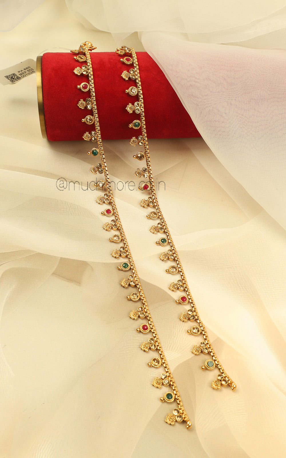 Gold Polish Ruby Green Payal For Women & Girls