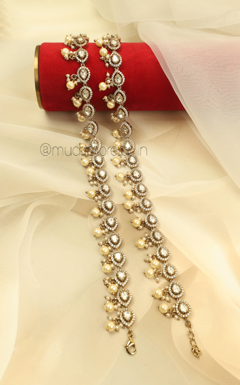 Royal Gold Polish Payal Kundan Diamond Anklets | Much-More
