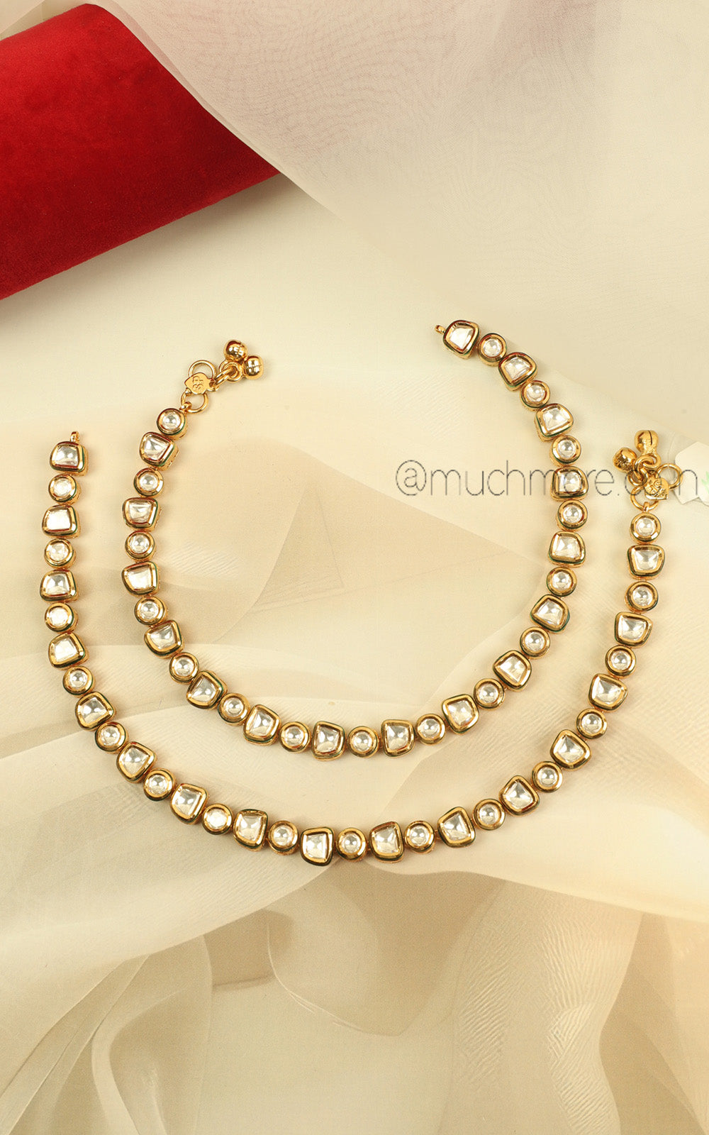 Traditional Gold Polish Kundan Payal Anklets Online In India