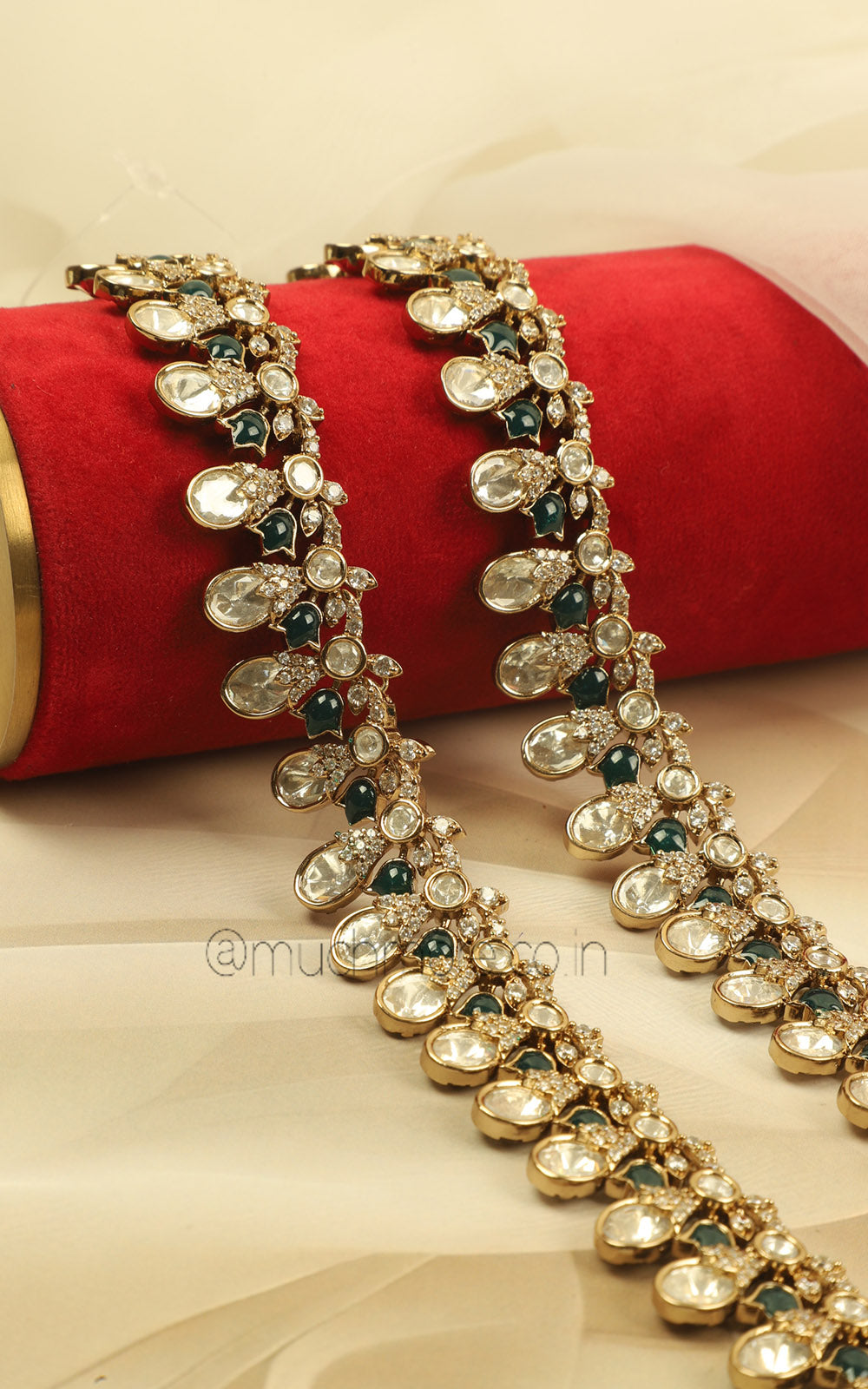 Statement Kundan Diamond Gold Polish Payal Anklets
