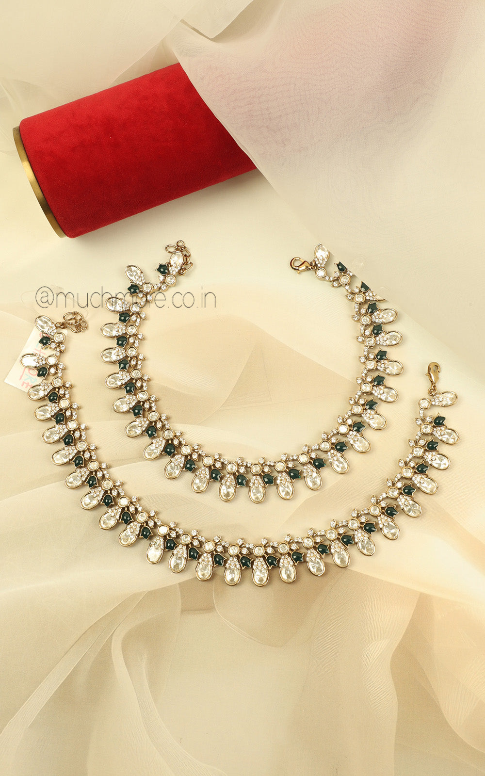 Statement Kundan Diamond Gold Polish Payal Anklets