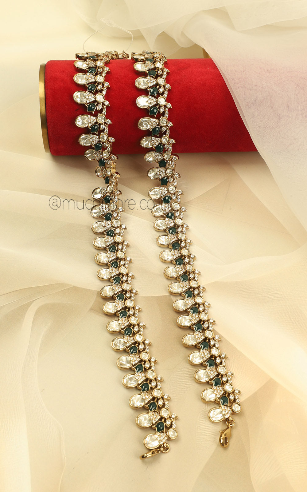 Statement Kundan Diamond Gold Polish Payal Anklets