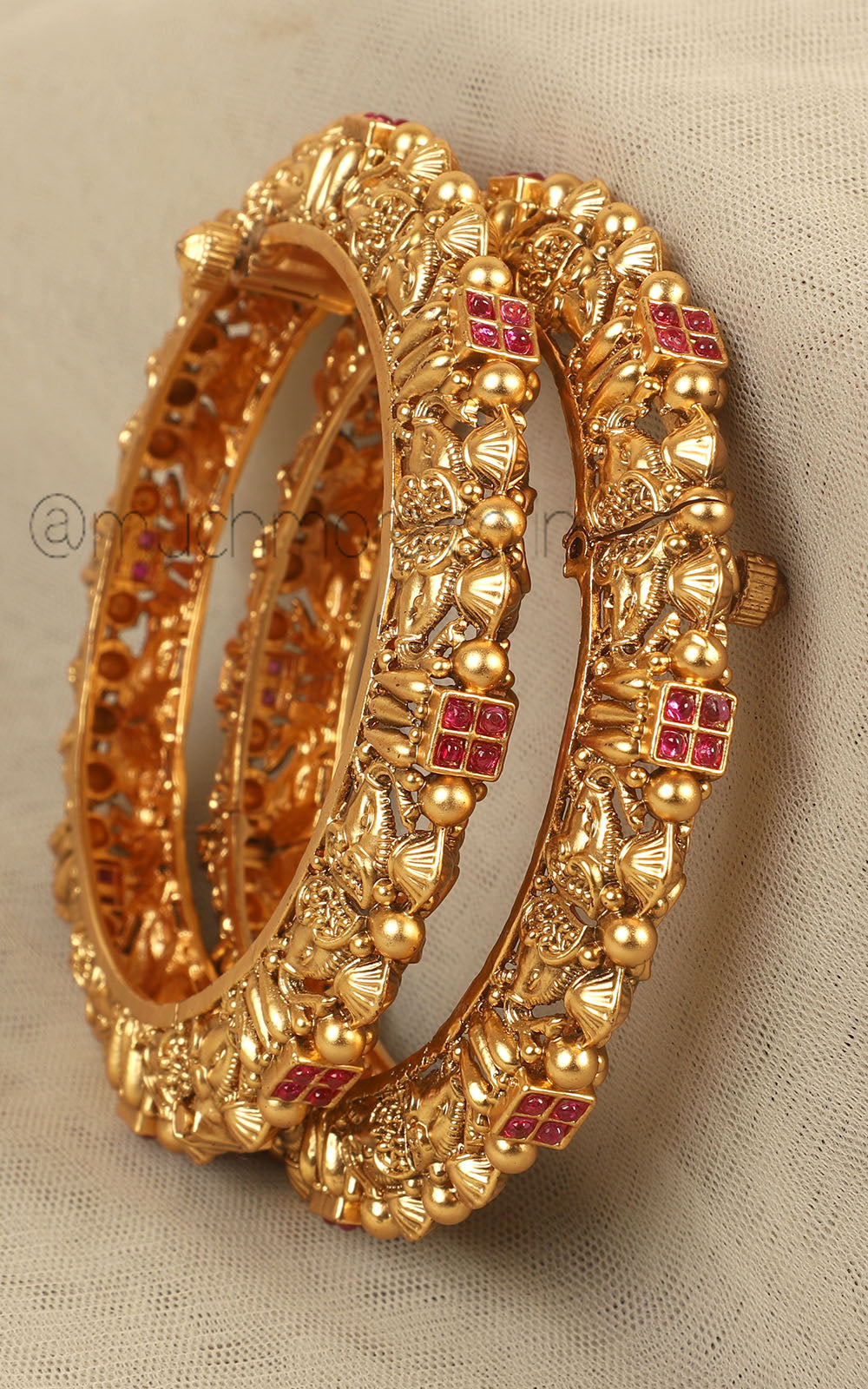 Gold Look Carving Work Ruby Color Bangles Shop Online