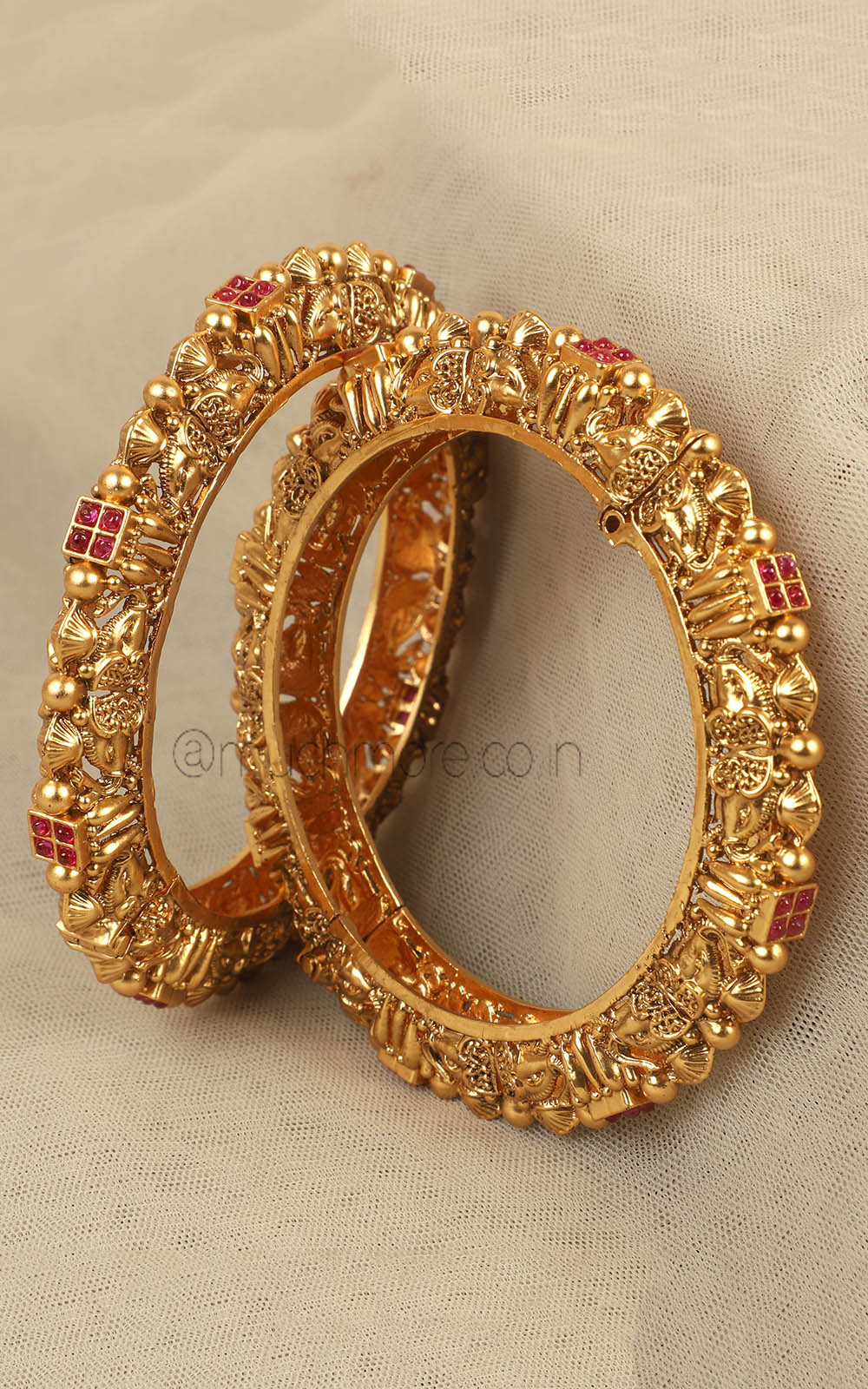 Gold Look Carving Work Ruby Color Bangles Shop Online