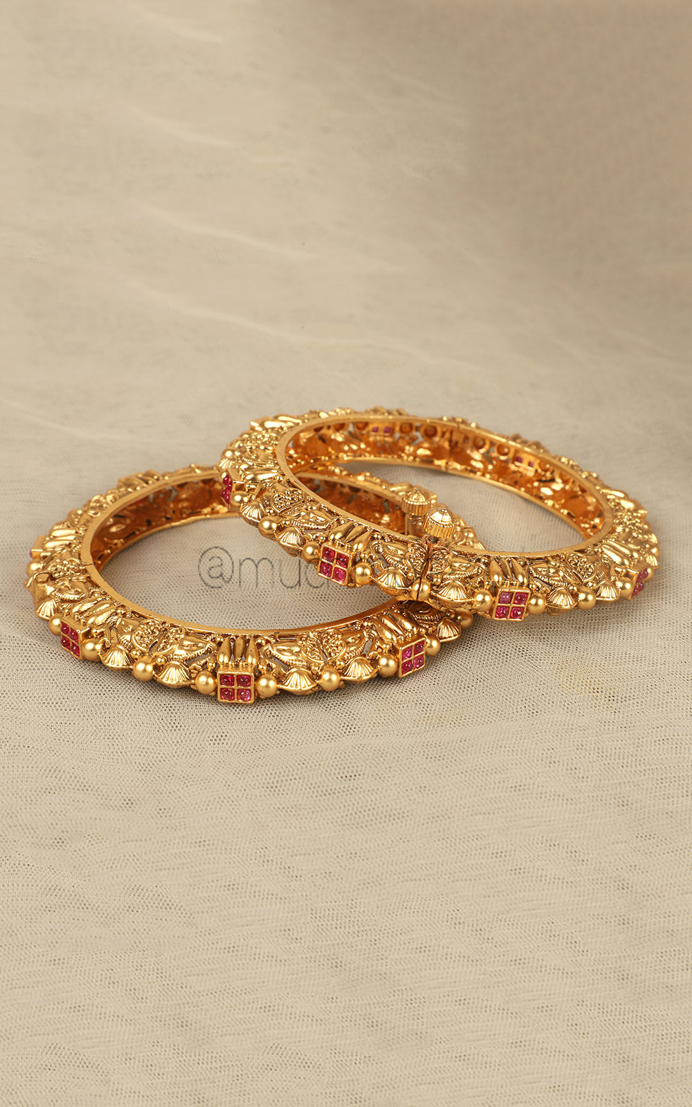 Gold Look Carving Work Ruby Color Bangles Shop Online