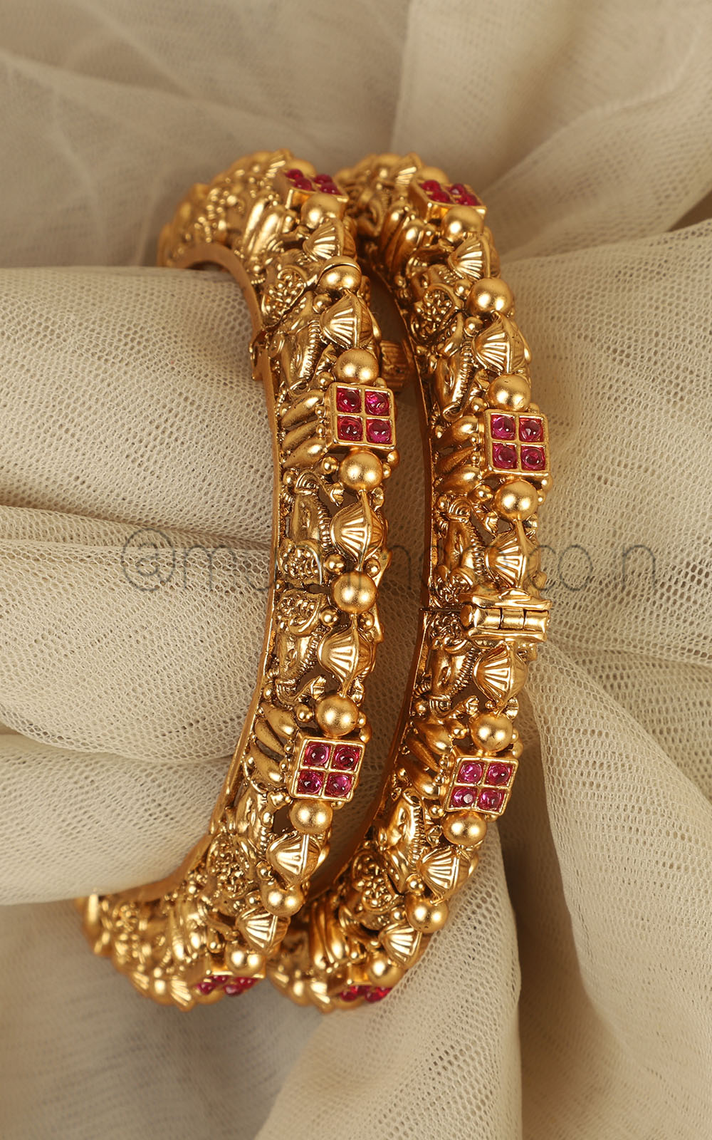 Gold Look Carving Work Ruby Color Bangles Shop Online
