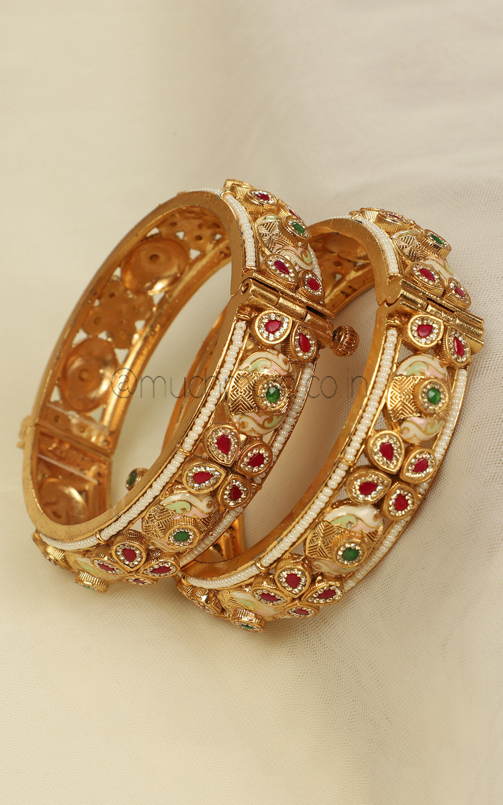 Meenakari Ruby Green Gold Polish Designer Bangles