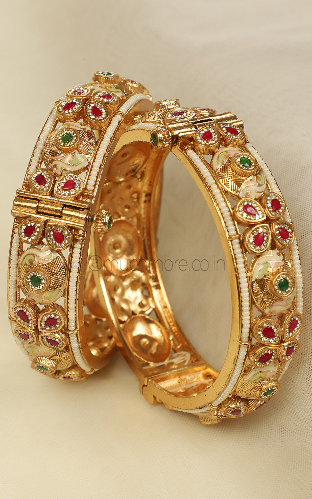 Meenakari Ruby Green Gold Polish Designer Bangles