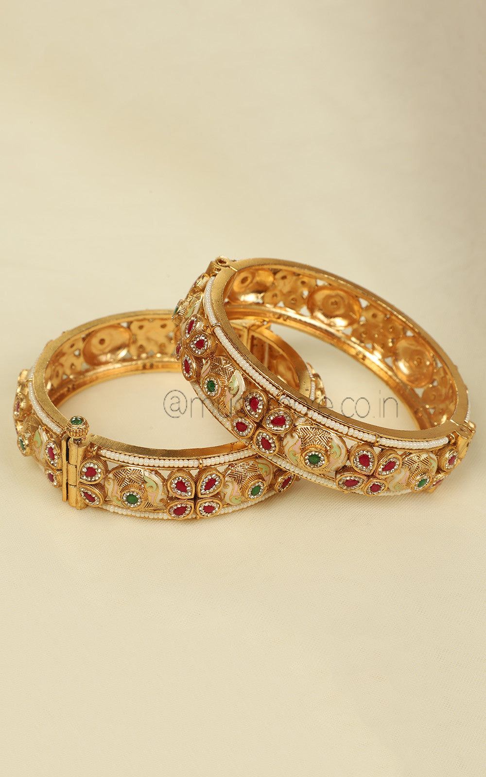 Meenakari Ruby Green Gold Polish Designer Bangles