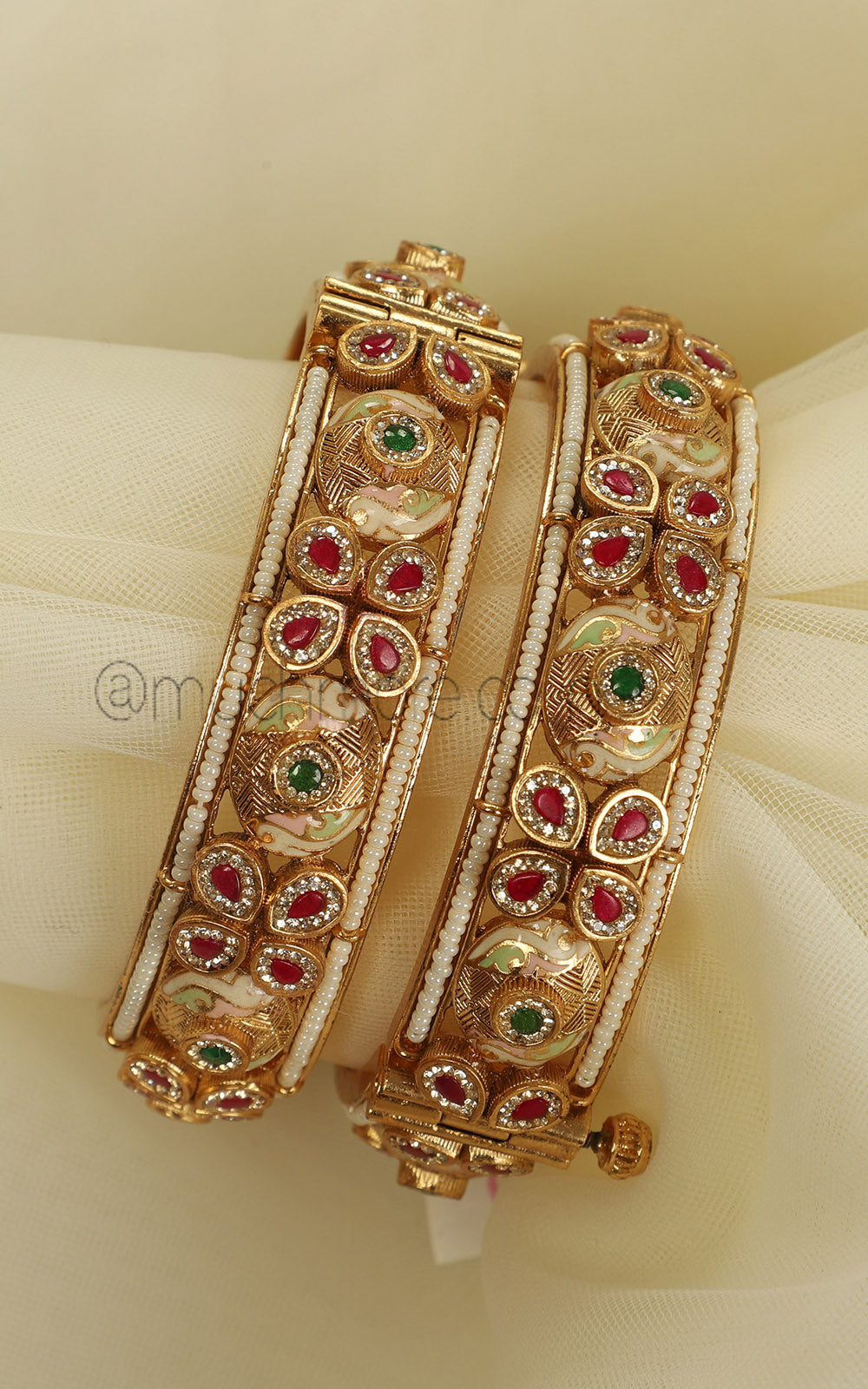 Meenakari Ruby Green Gold Polish Designer Bangles