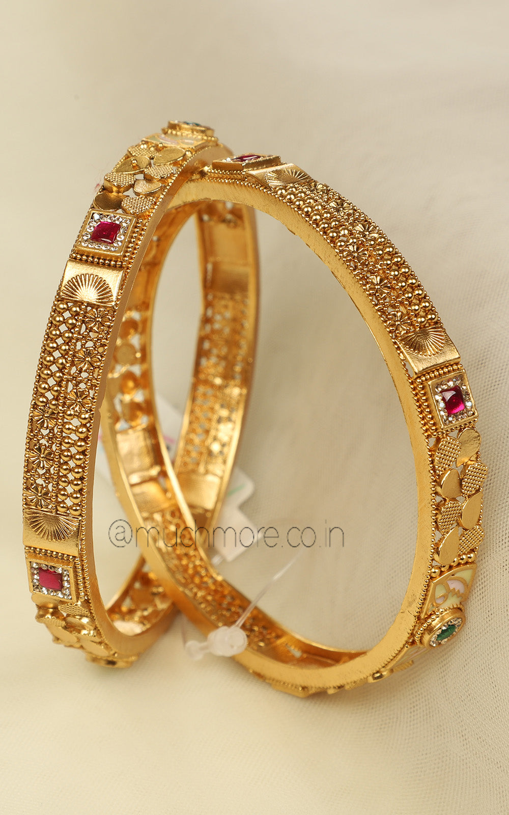 Sleek Gold Look Ruby Green Bangles For Women
