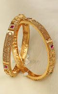 Sleek Gold Look Ruby Green Bangles For Women