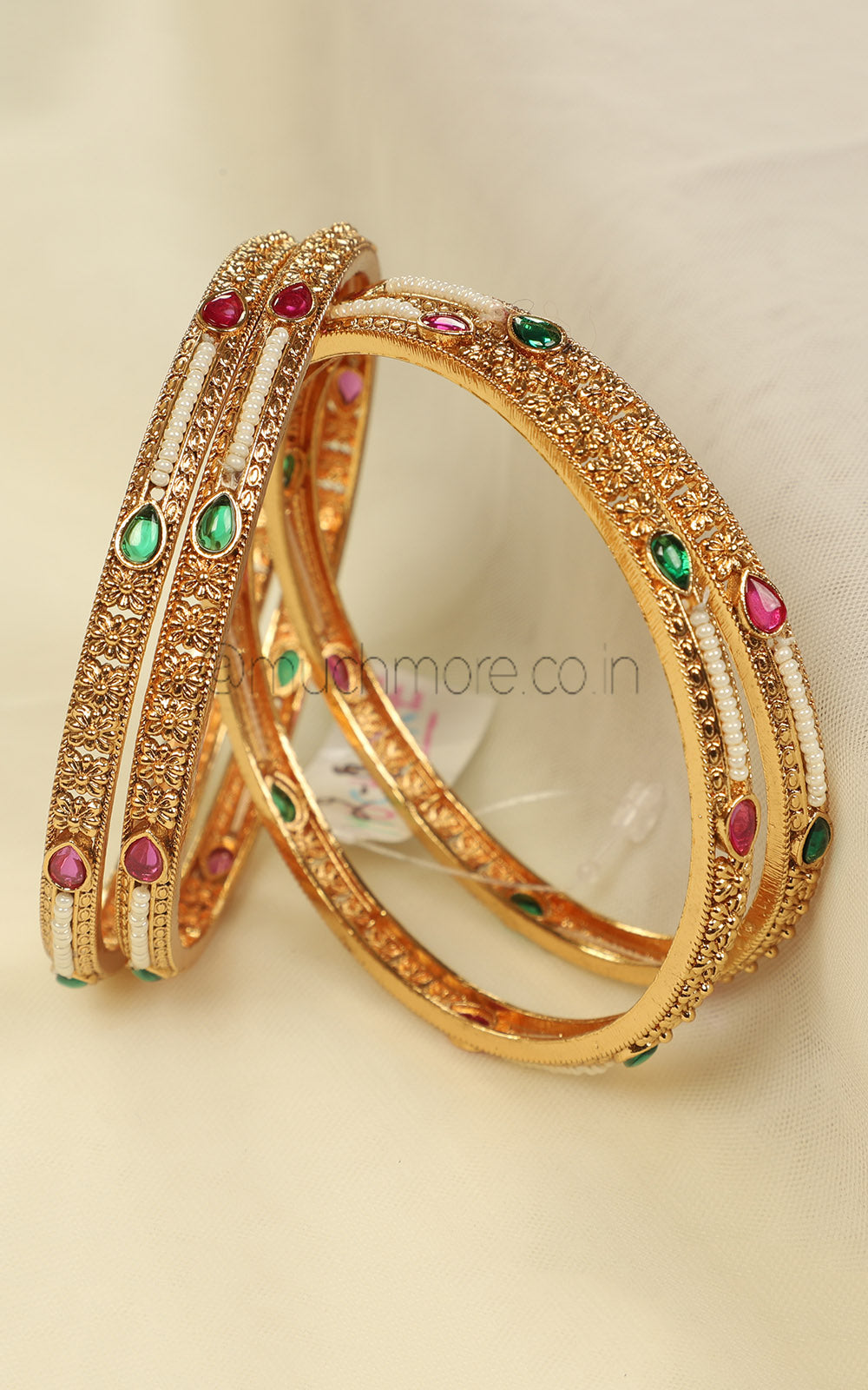 Sleek Gold Look Ruby Green Bangles Set Of 4