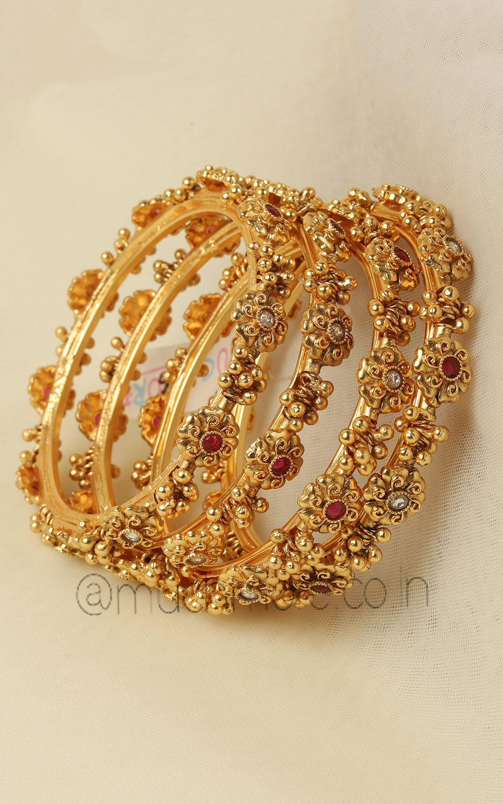 Sleek Gold Look Ruby With Ghungroo Bangles Set Of 4