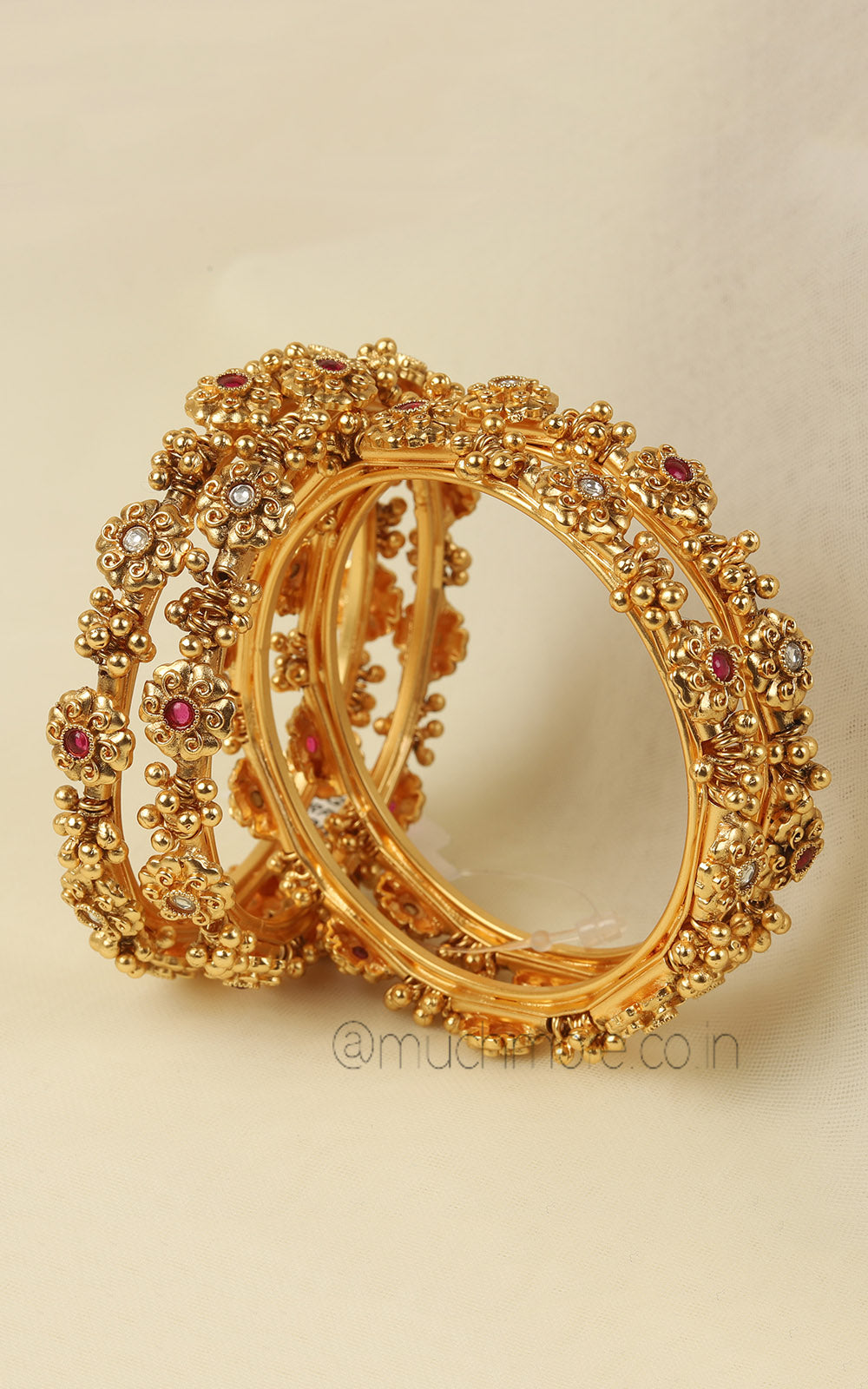 Sleek Gold Look Ruby With Ghungroo Bangles Set Of 4