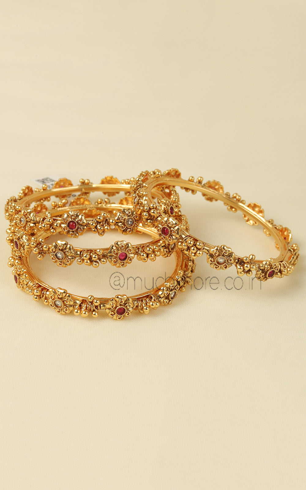 Sleek Gold Look Ruby With Ghungroo Bangles Set Of 4