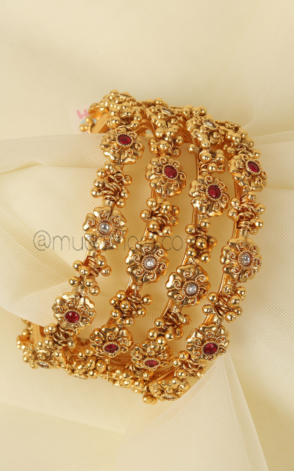 Sleek Gold Look Ruby With Ghungroo Bangles Set Of 4