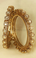 Antique Gold Polish Pacheli Style Bangles With Kundan