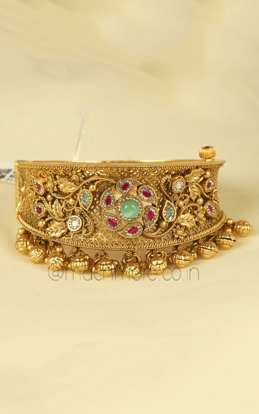 Gold Look Bracelet Style Ruby Green With Hanging Bangle
