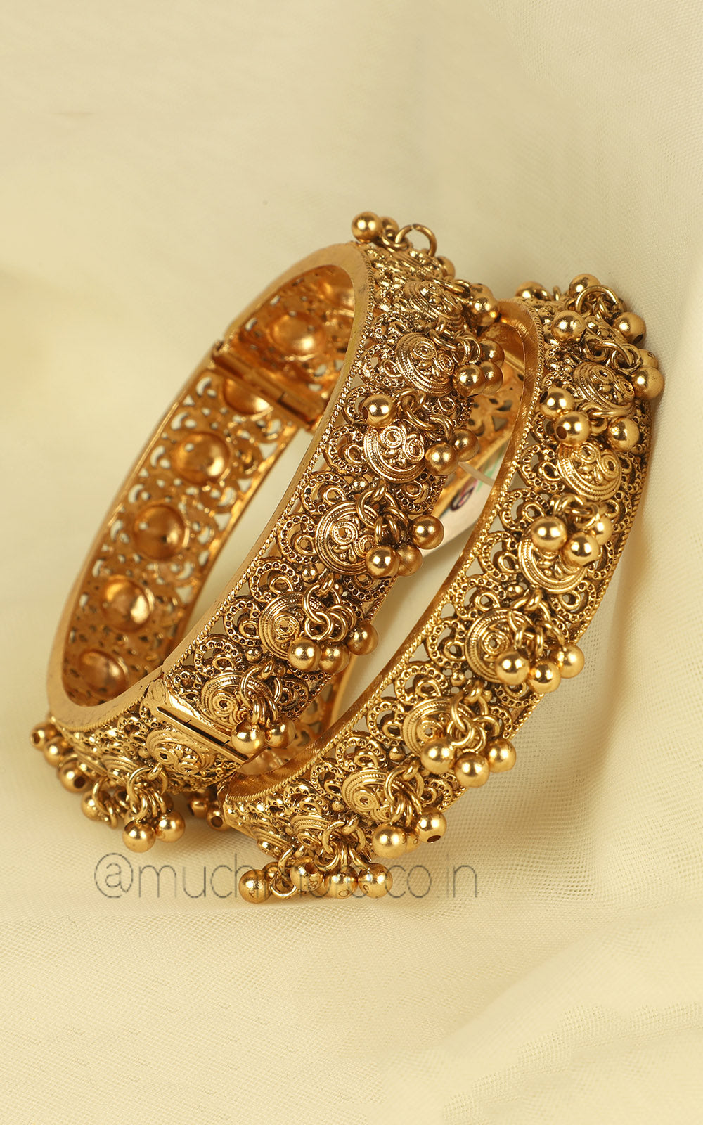 Gold Polish Kada Bangles With Carving Work At Much More