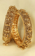 Gold Polish Kada Bangles With Carving Work At Much More